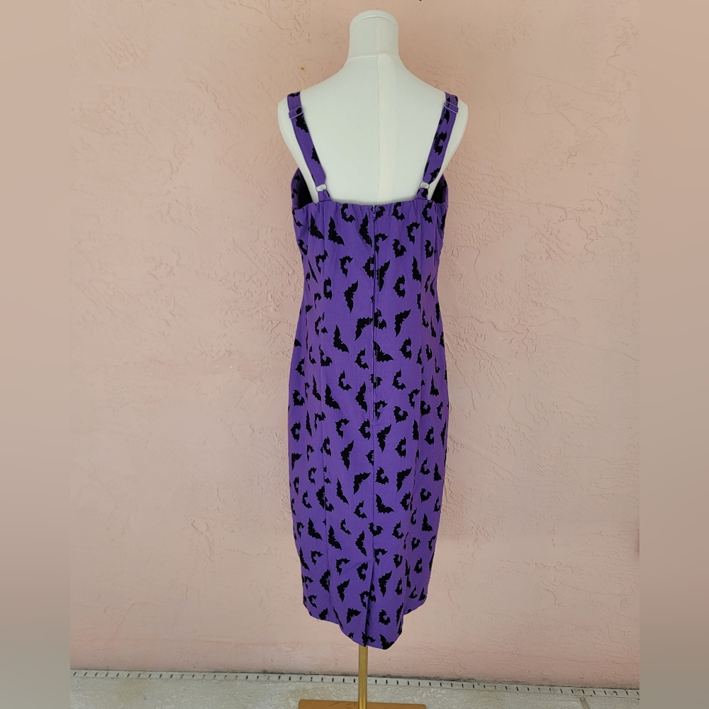 Vixen By Micheline Pitt Maneater Wiggle Dress In Purple Bat Print Miss Kitty - Picture 2 of 9